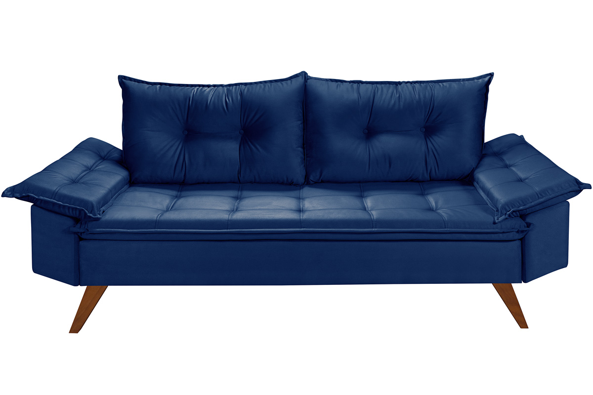 Sofa Retro Bariloche 3 Lugares Tecido Suede Com Duas Banquetas Rubi Pes em Madeira