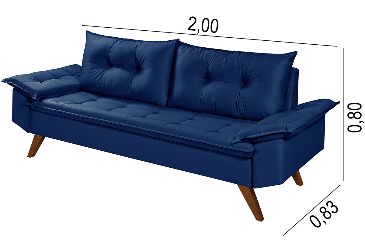 Sofa Retro Bariloche 3 Lugares Tecido Suede Com Duas Banquetas Rubi Pes em Madeira