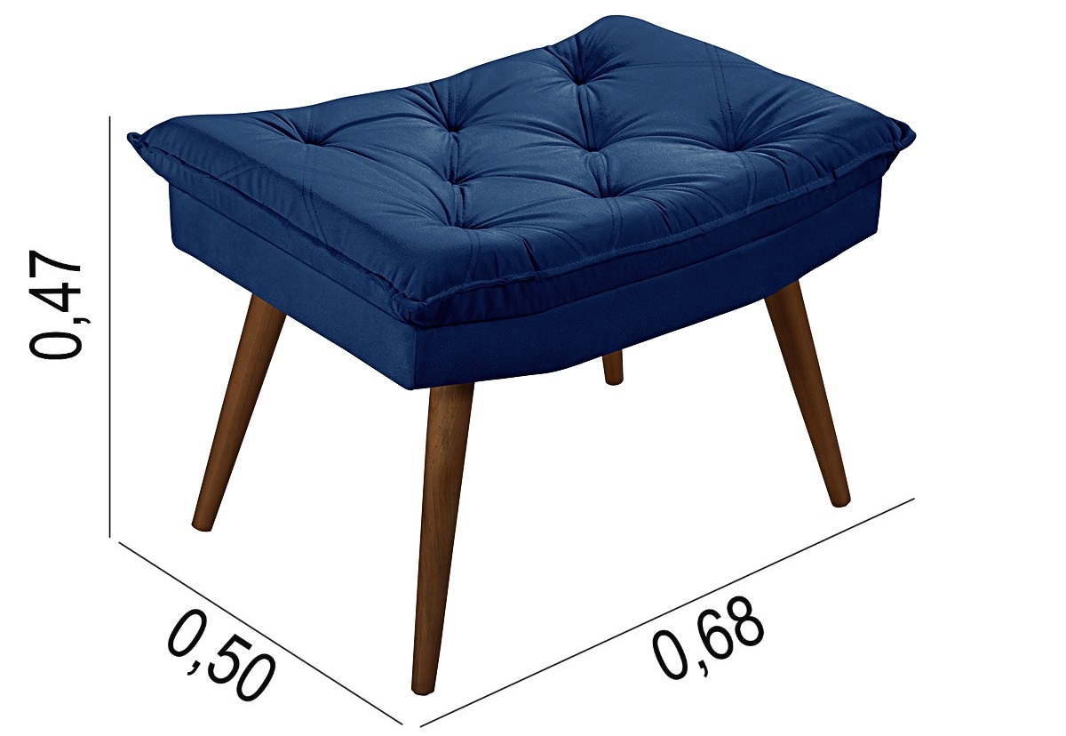 Sofa Retro Bariloche 3 Lugares Tecido Suede Com Duas Banquetas Rubi Pes em Madeira