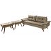 Sofa Retro Bariloche 3 Lugares Tecido Suede Com Duas Banquetas Rubi Pes em Madeira