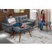 Sofa Retro Bariloche 3 Lugares Tecido Suede Com Duas Banquetas Rubi Pes em Madeira