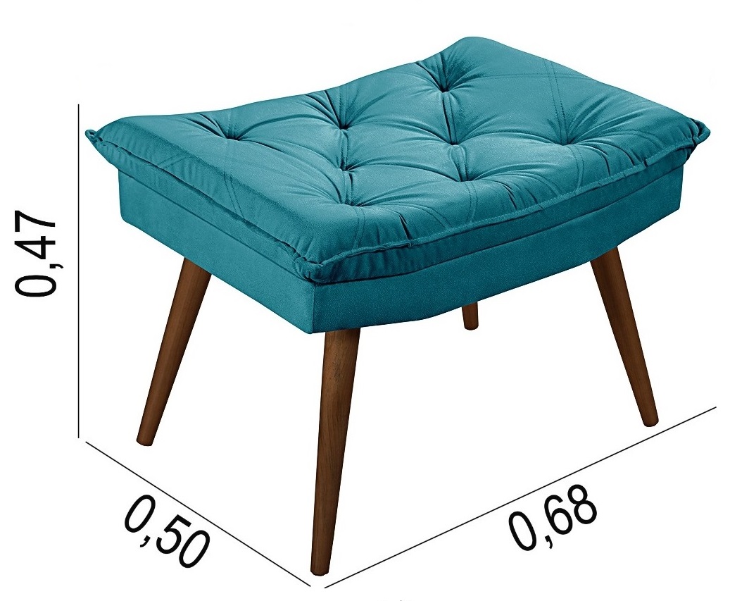 Sofa Retro Bariloche 3 Lugares Tecido Suede Com Duas Banquetas Rubi Pes em Madeira