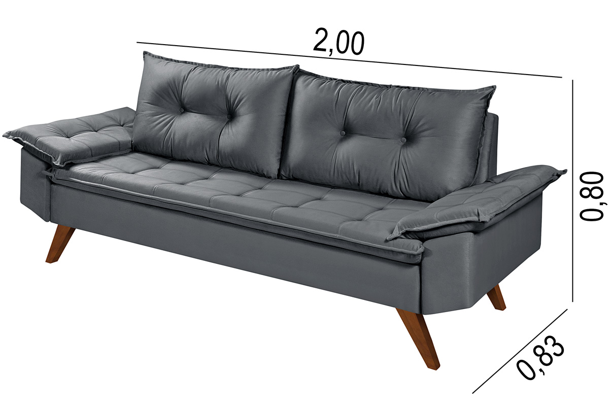 Sofa Retro Bariloche 3 Lugares Tecido Suede Com Duas Banquetas Rubi Pes em Madeira