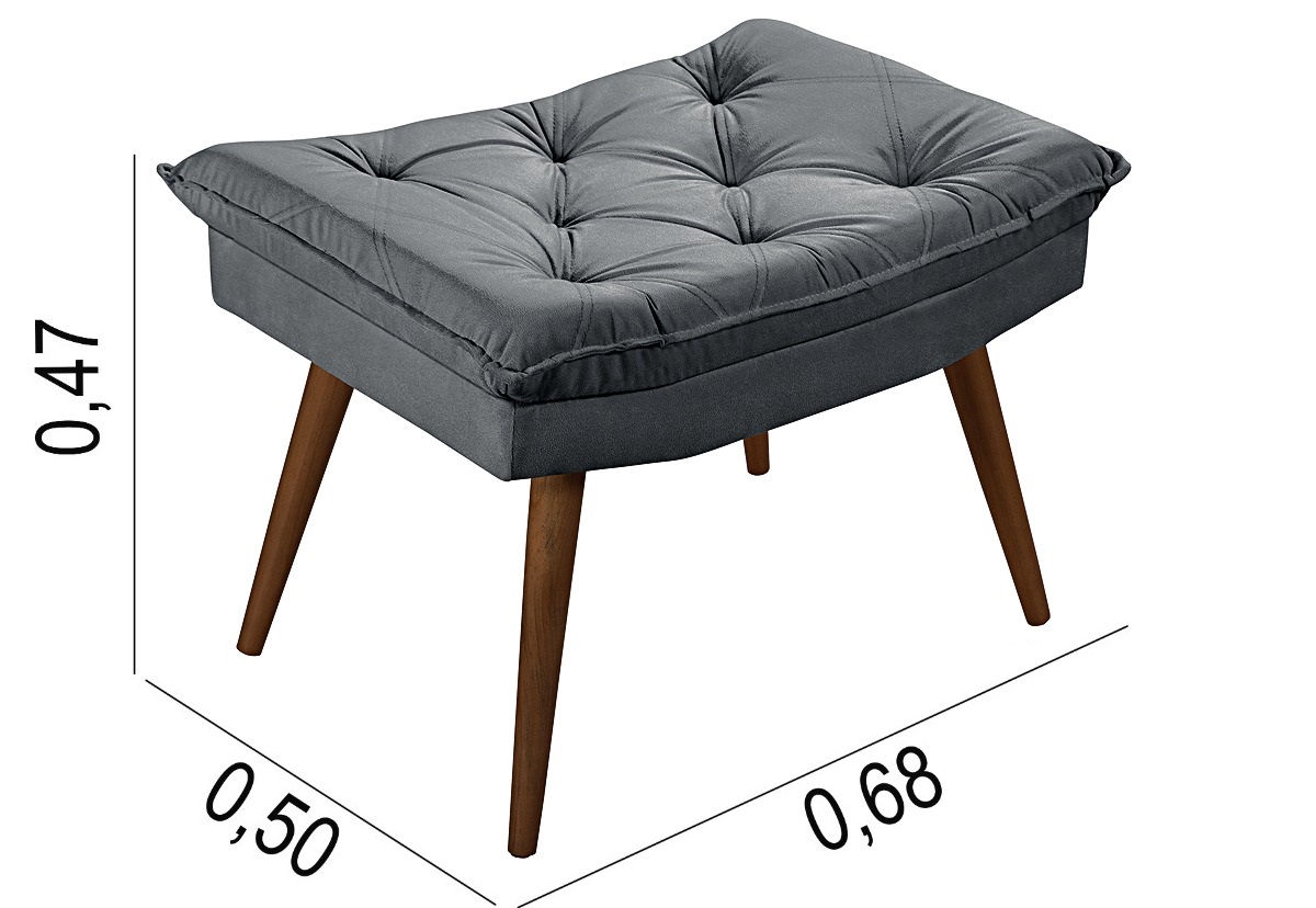 Sofa Retro Bariloche 3 Lugares Tecido Suede Com Duas Banquetas Rubi Pes em Madeira