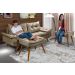 Sofa Retro Bariloche 3 Lugares Tecido Suede Com Duas Banquetas Rubi Pes em Madeira