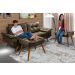 Sofa Retro Bariloche 3 Lugares Tecido Suede Com Duas Banquetas Rubi Pes em Madeira