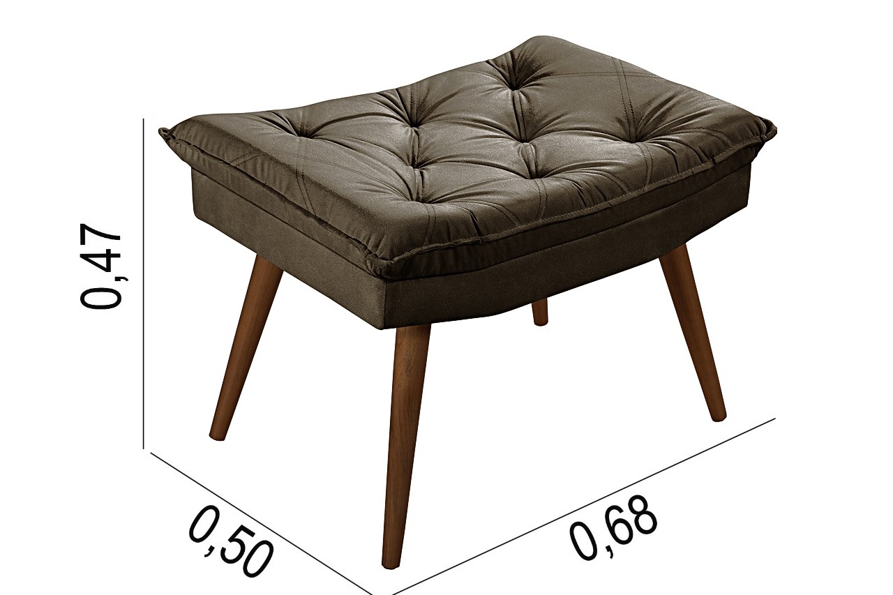 Sofa Retro Bariloche 3 Lugares Tecido Suede Com Duas Banquetas Rubi Pes em Madeira