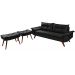 Sofa Retro Bariloche 3 Lugares Tecido Suede Com Duas Banquetas Rubi Pes em Madeira