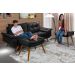 Sofa Retro Bariloche 3 Lugares Tecido Suede Com Duas Banquetas Rubi Pes em Madeira