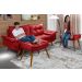 Sofa Retro Bariloche 3 Lugares Tecido Suede Com Duas Banquetas Rubi Pes em Madeira
