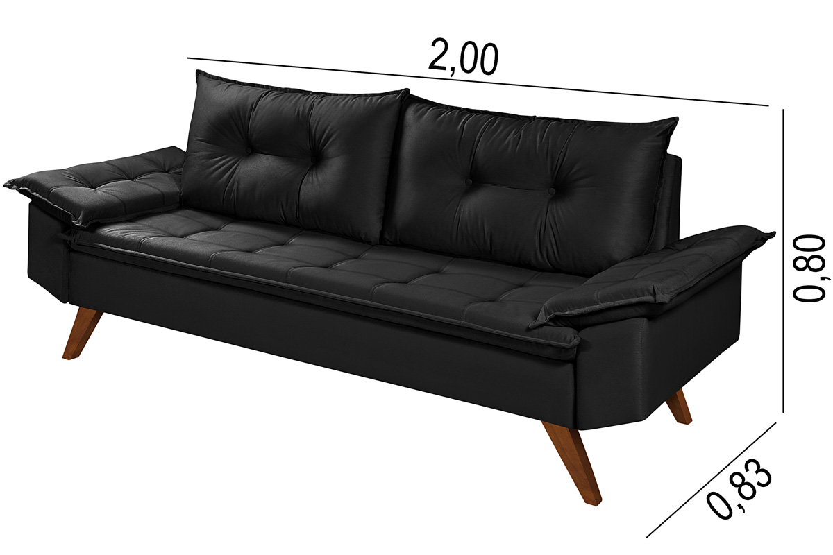 Sofa Retro Bariloche 3 Lugares Tecido Suede Com Duas Banquetas Rubi Pes em Madeira