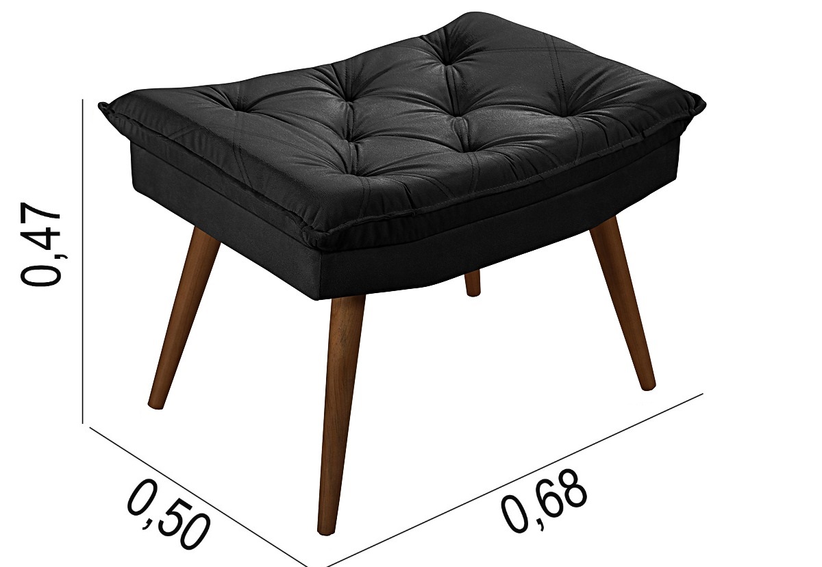 Sofa Retro Bariloche 3 Lugares Tecido Suede Com Duas Banquetas Rubi Pes em Madeira