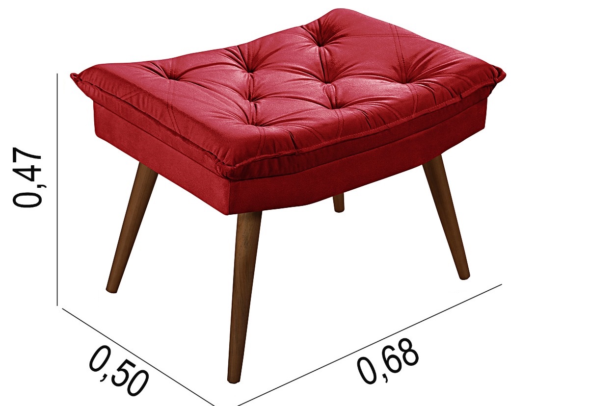 Sofa Retro Bariloche 3 Lugares Tecido Suede Com Duas Banquetas Rubi Pes em Madeira