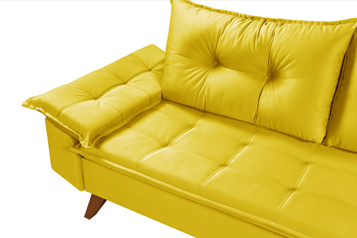 Sofa Retro Bariloche 3 Lugares Tecido Suede Pes em Madeira