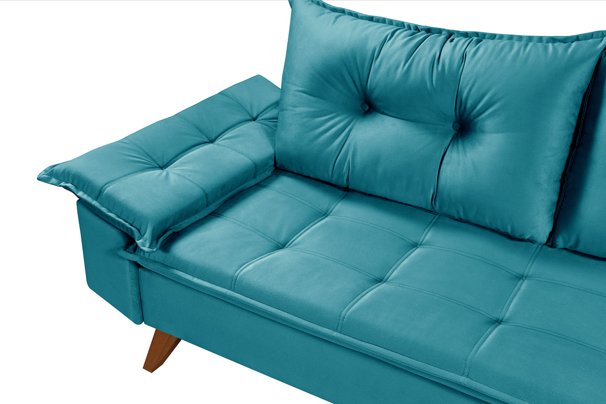 Sofa Retro Bariloche 3 Lugares Tecido Suede Pes em Madeira