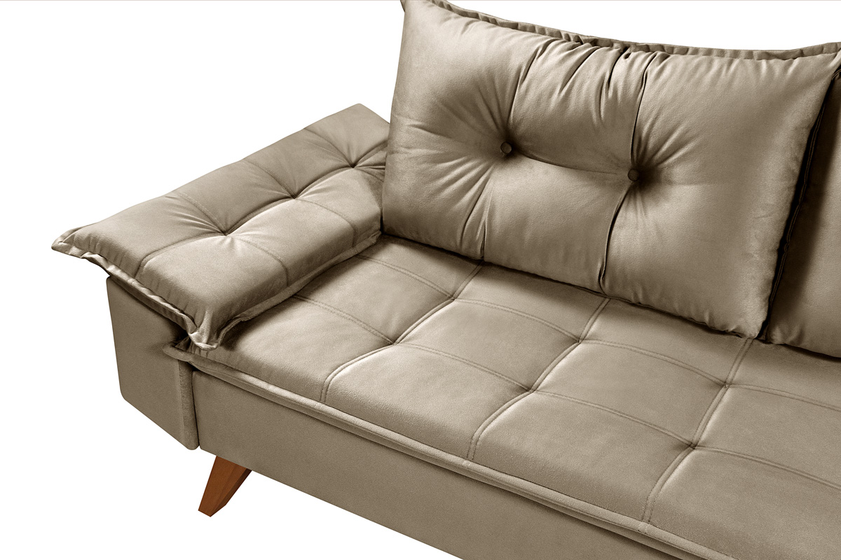 Sofa Retro Bariloche 3 Lugares Tecido Suede Pes em Madeira