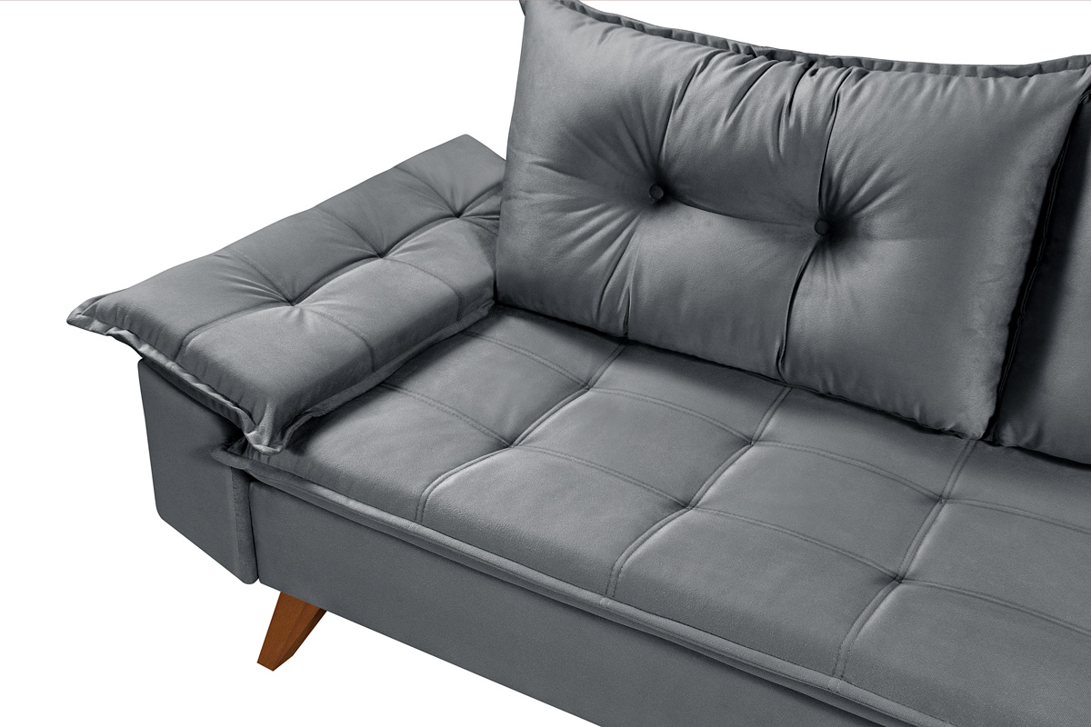 Sofa Retro Bariloche 3 Lugares Tecido Suede Pes em Madeira