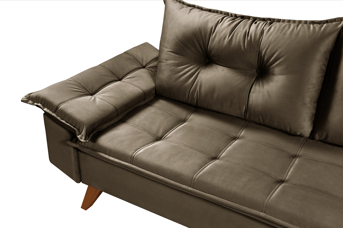 Sofa Retro Bariloche 3 Lugares Tecido Suede Pes em Madeira