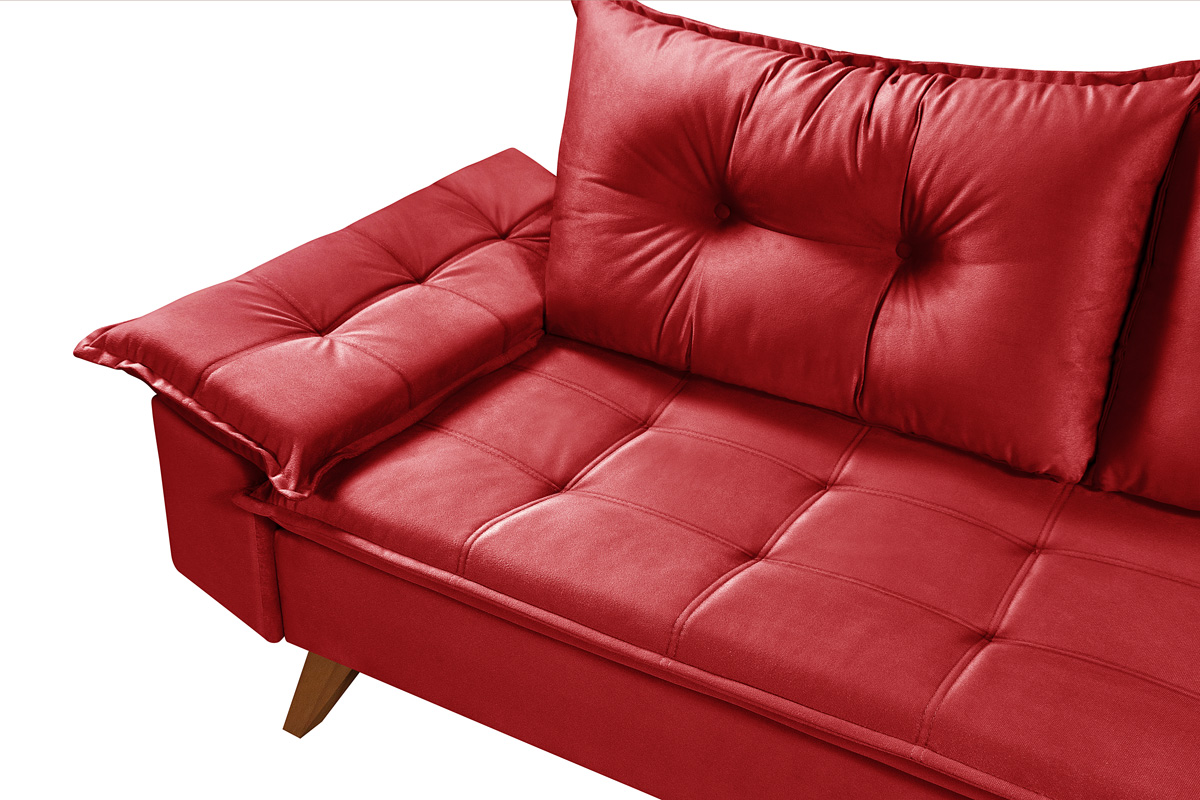 Sofa Retro Bariloche 3 Lugares Tecido Suede Pes em Madeira