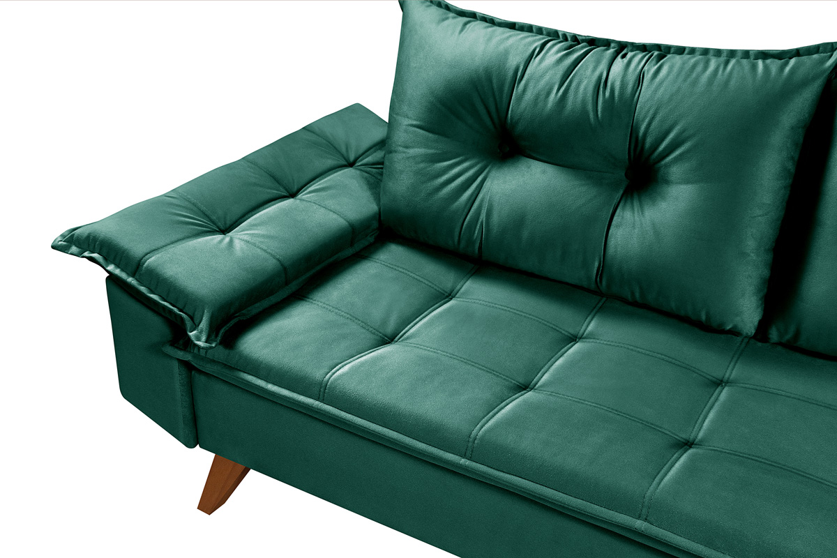 Sofa Retro Bariloche 3 Lugares Tecido Suede Pes em Madeira