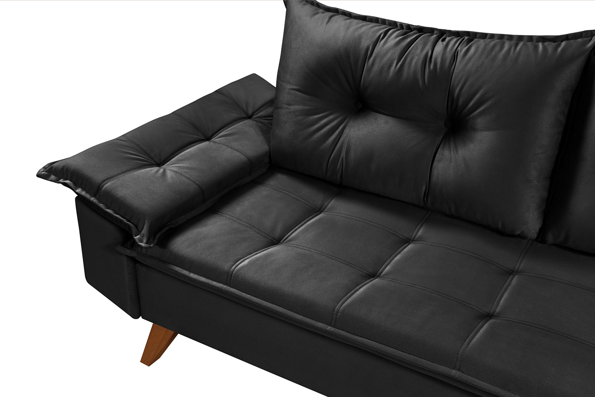 Sofa Retro Bariloche 3 Lugares Tecido Suede Pes em Madeira