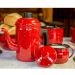 Açucareiro Esmaltado Ágata 500ml Porta Açúcar Com Tampa E Alças Laterais Vermelho