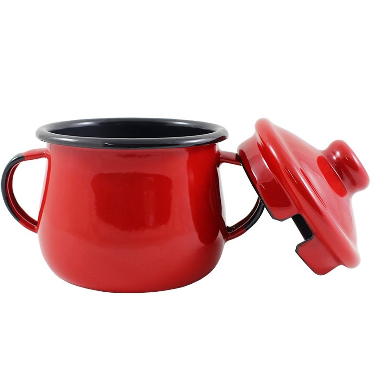 Açucareiro Esmaltado Ágata 500ml Porta Açúcar Com Tampa E Alças Laterais Vermelho