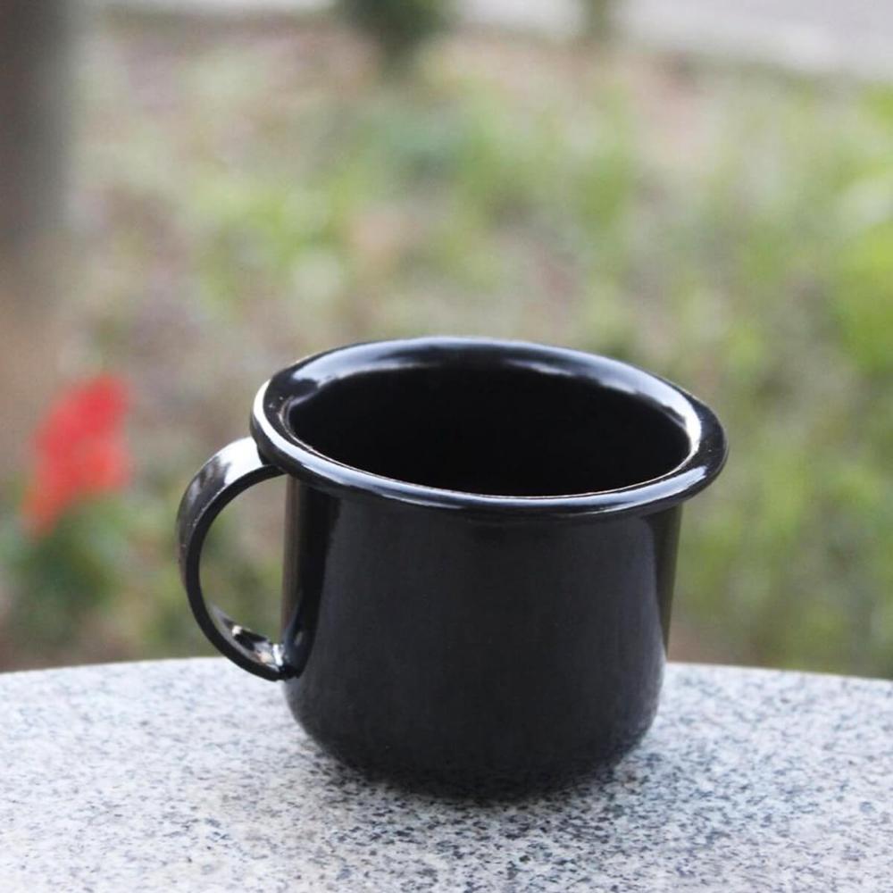 Caneca Esmaltada com Alça Preta Xícara em Ágata para Café 200ml Esmaltados Silva