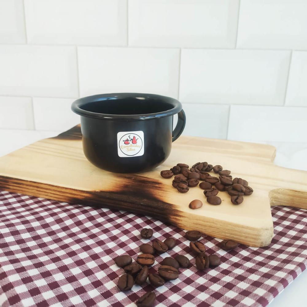 Caneca Esmaltada com Alça Preta Xícara em Ágata para Café 200ml Esmaltados Silva