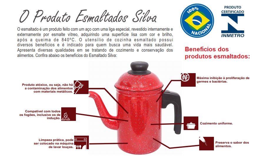 Caneca Leiteira Esmaltada no 16 vermelha atóxico 2,0 L cabo Baquelite  ESMALTADOS SILVA 2193 