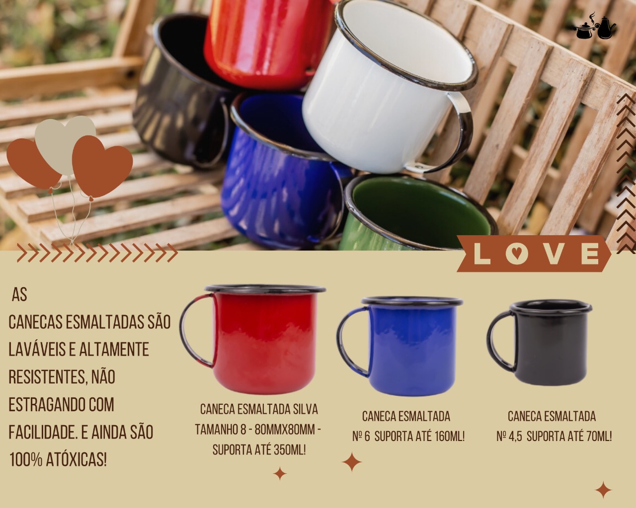 Caneca Xícara Esmaltada no 8 350ML Preta atóxico ESMALTADOS SILVA 1375
