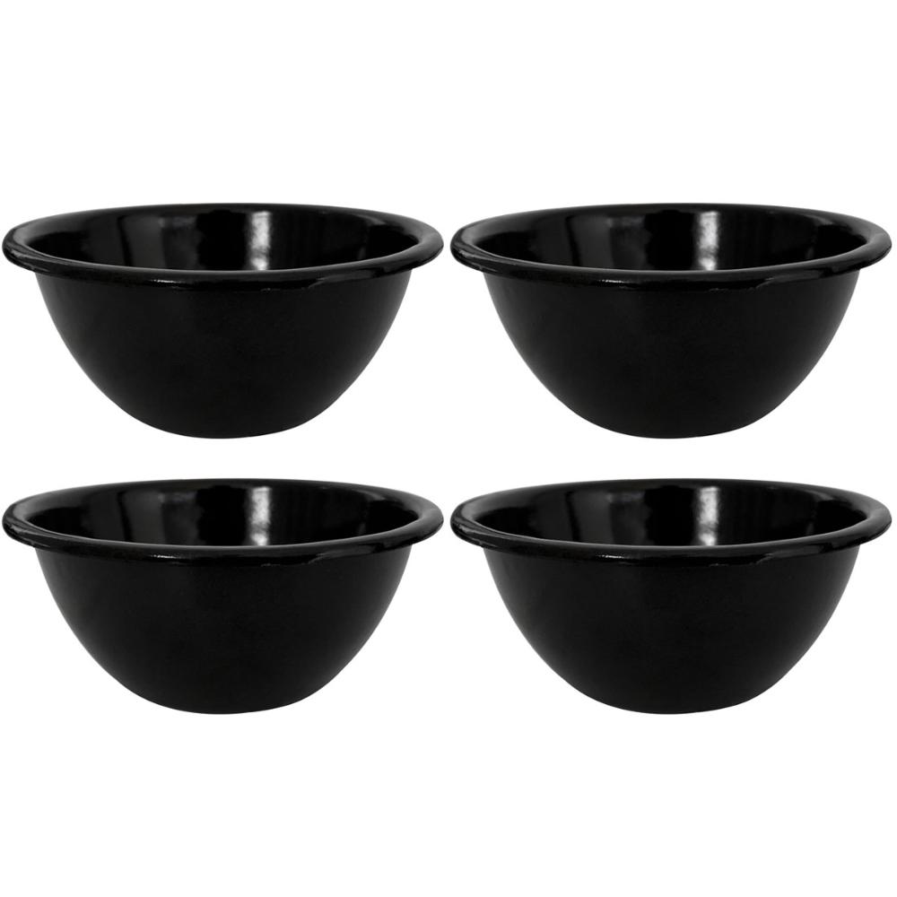 Conjunto 4 Tigelas Esmaltadas Ágata 500ml Bowls para Servir Esmaltados Silva Preto