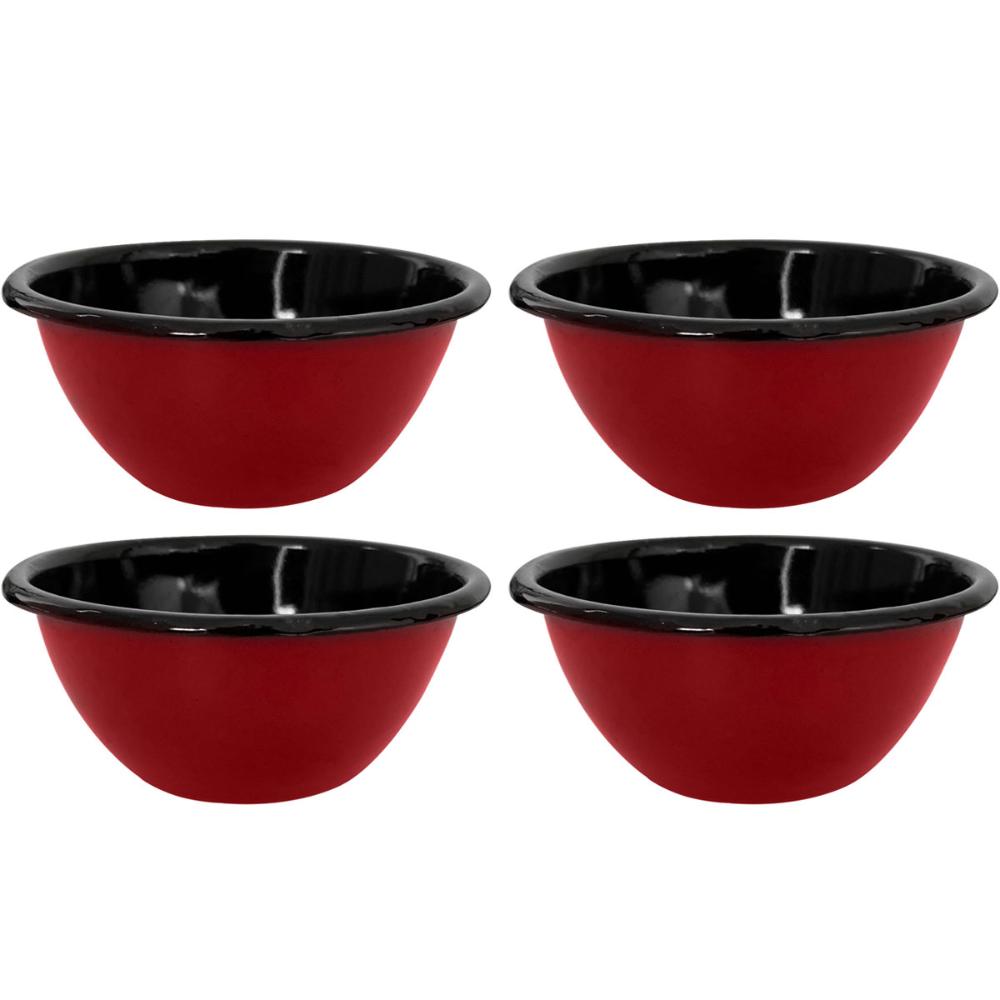 Conjunto 4 Tigelas Esmaltadas Ágata 500ml Bowls para Servir Esmaltados Silva Vermelho