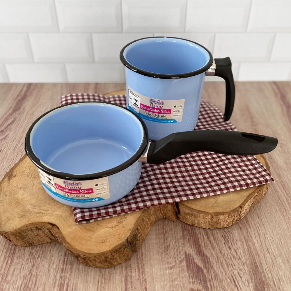 Conjunto Panela Esmaltada Ágata 1L e Leiteira 1,5L com Cabos
