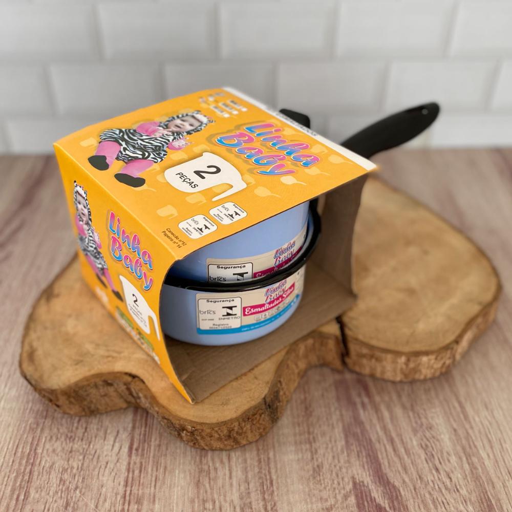 Conjunto Panela Esmaltada Ágata 1L e Leiteira 1,5L com Cabos