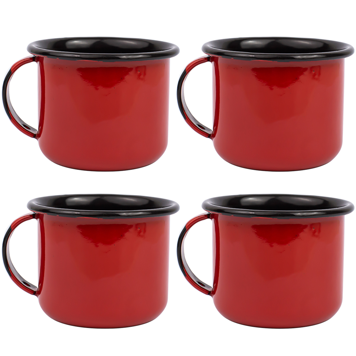 Jogo 4 Canecas Esmaltadas Retrô Vermelhas 90ml Xícaras Ágata Para Café Chá