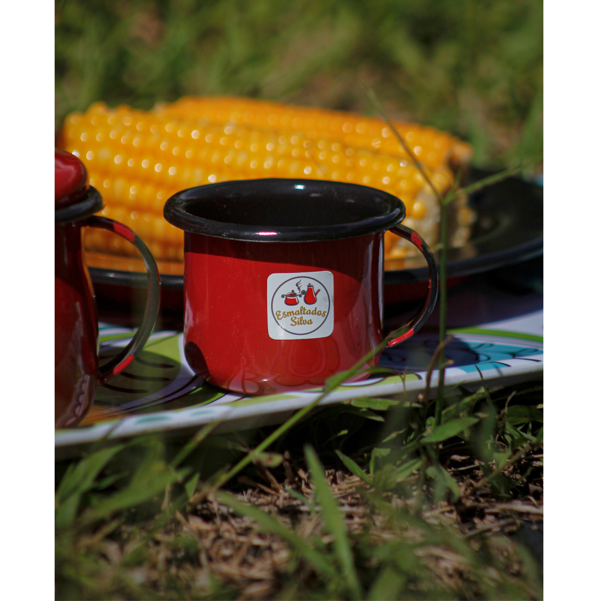 Jogo 4 Canecas Esmaltadas Retrô Vermelhas 90ml Xícaras Ágata Para Café Chá
