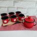 Jogo De Café Esmaltado 6 Xícaras De Ágata 90ml E Açucareiro Esmaltado 500ml Vermelho