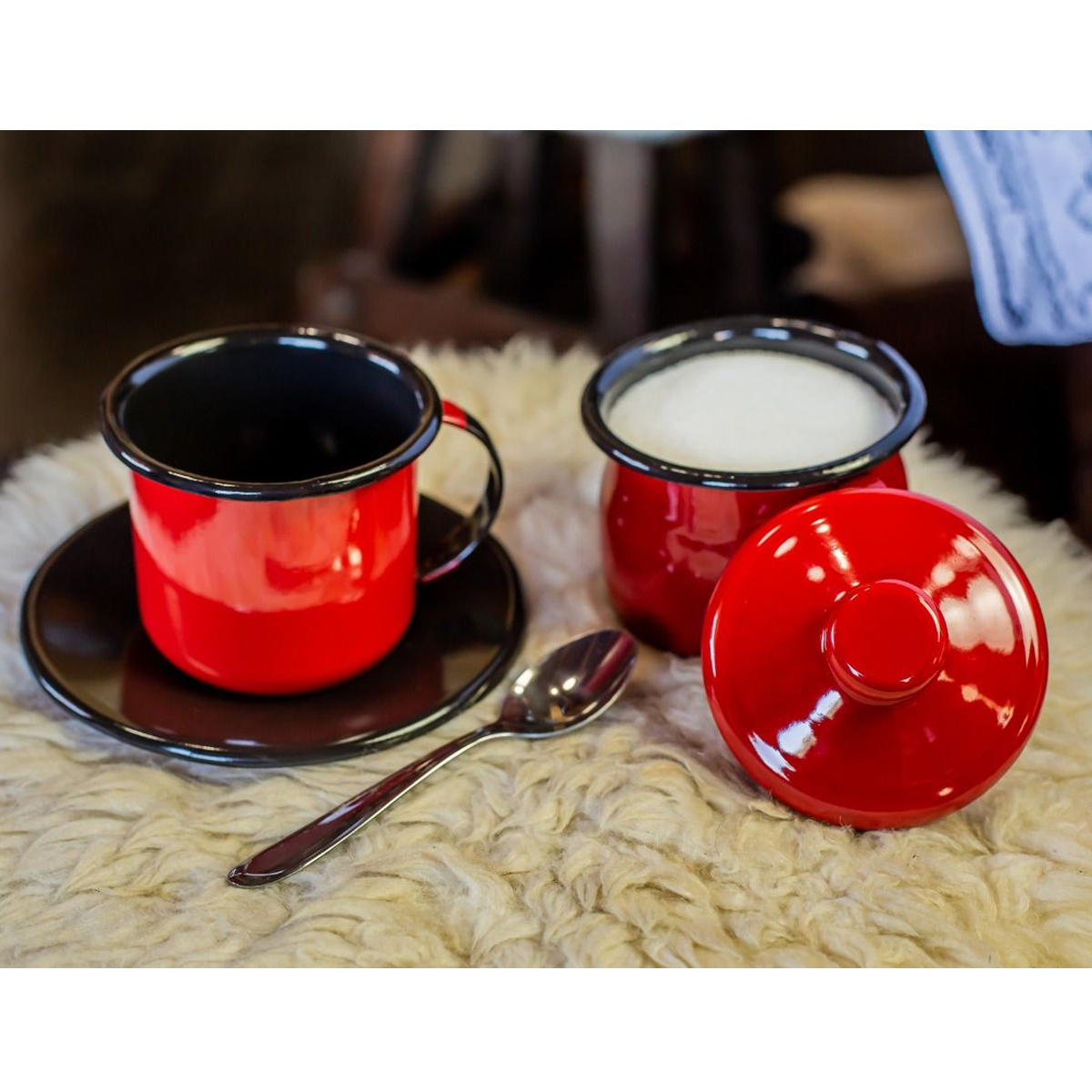 Mini Caneca Esmaltada Vermelha Com Alça 90ml Xícara Em Ágata Para Café Esmaltados Silva