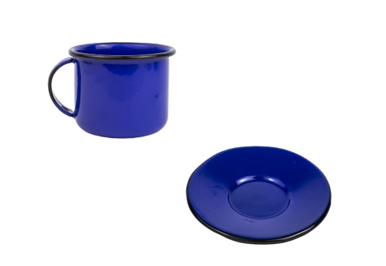 Xícara Caneca com pires Esmaltada 90ml Azul no 6 2273 e 2269