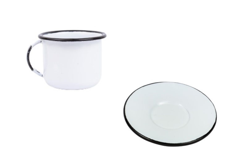 Xícara Caneca com pires Esmaltada 90ml Branco no 6  2314 e 2317