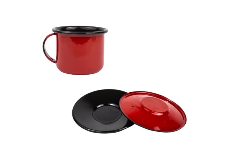 Xícara Caneca com pires Esmaltada 90ml Vermelho no 6  2271 e 2263
