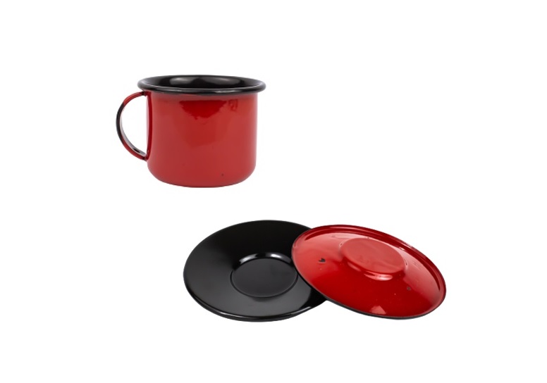Xícara Caneca com pires Esmaltada 90ml Vermelho no 6  2271 e 2263