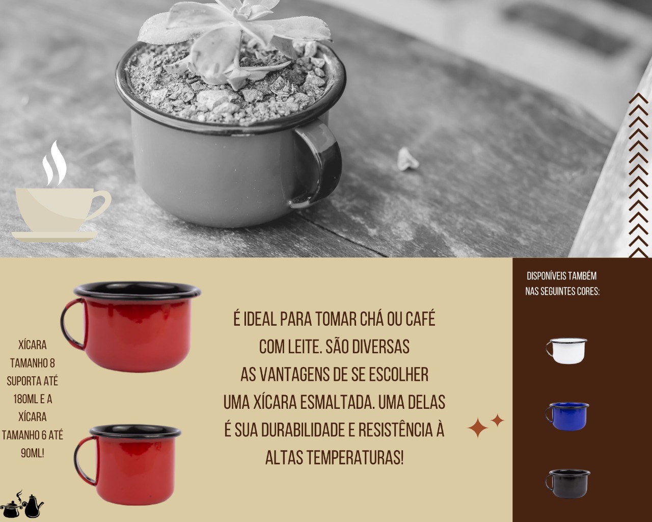 Xícara Caneca com pires Esmaltada no 8 180ml Azul 2277 e 2269