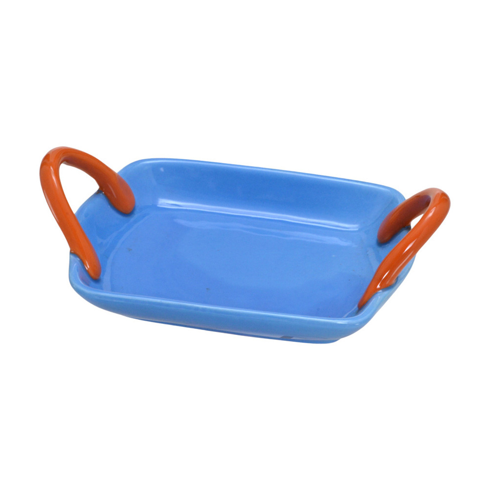 Bandeja Decorativa Espressione Azul e Laranja 21x15 cm