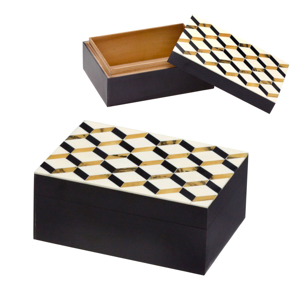 Caixa Decorativa Espressione Preta e Dourada 16 cm