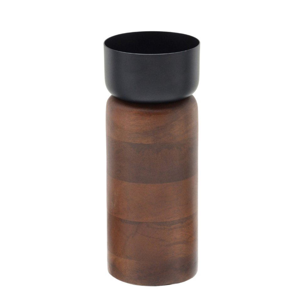 Candelabro Decorativo Espressione Wood Marrom e Preto 23 cm