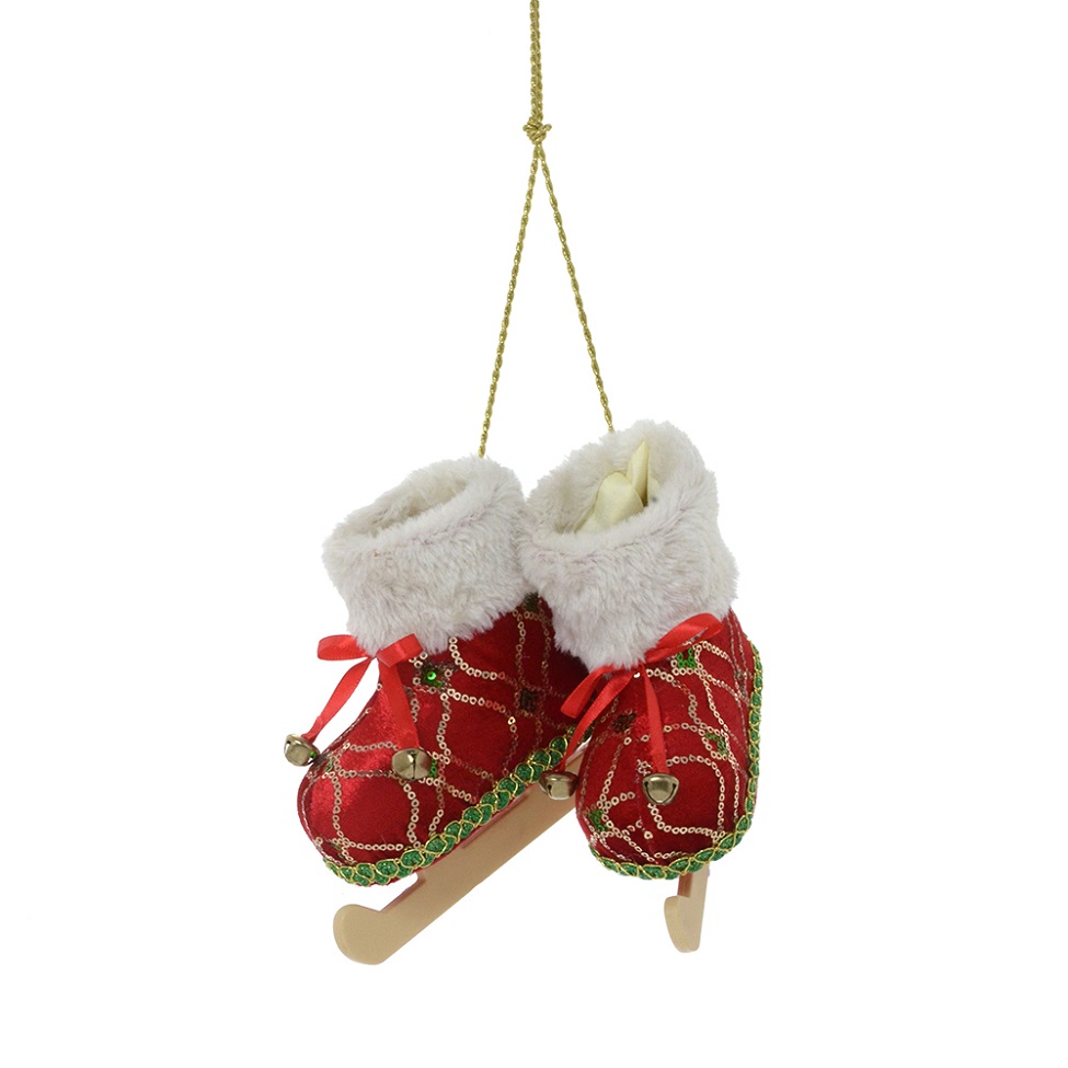 Bota Decorativa Vermelha e Dourada