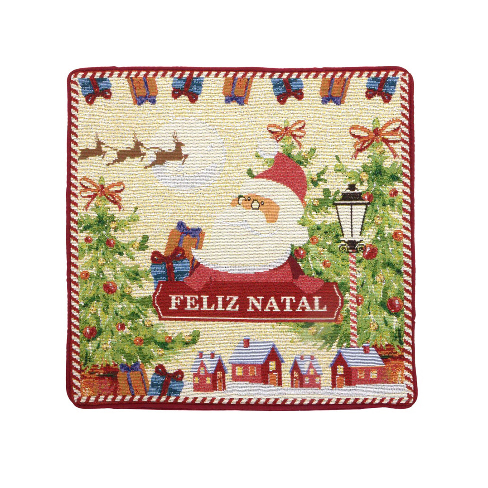 Capa de Almofada Espressione Feliz Natal Verde e Vermelha 44x44 cm