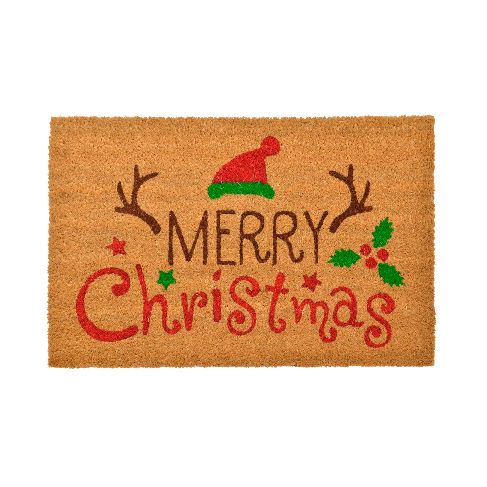 Capacho Natalino Espressione Merry Christmas Gorro Marrom e Vermelho